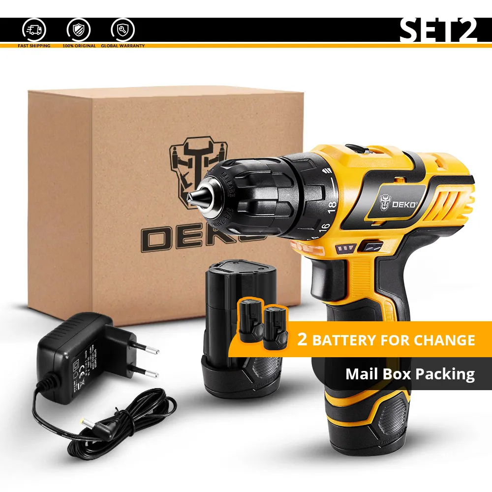 SET2 DEKO GCD10.8DU3 10,8 В Макс Аккумуляторная дрель электрическая отвертка гравер Мини дрель электроинструменты завод бесплатный налог дома DIY - Цвет: SET2