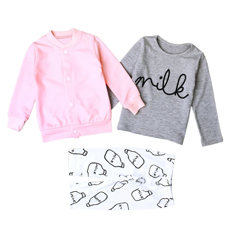 3 шт. Детская Хлопковая футболка штаны и розовое пальто | Мать ребенок