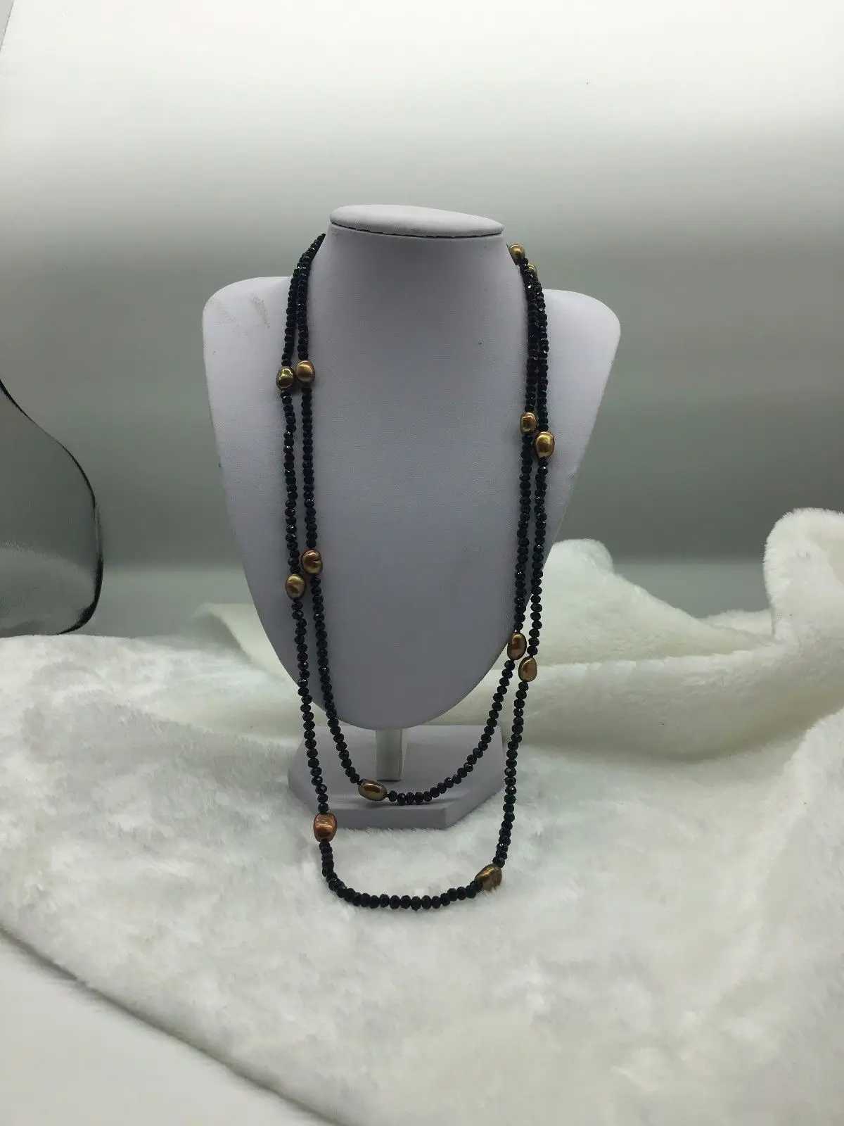 LJHMYString черное ожерелье с блестящим коричневым пресноводным жемчугом длинное 50