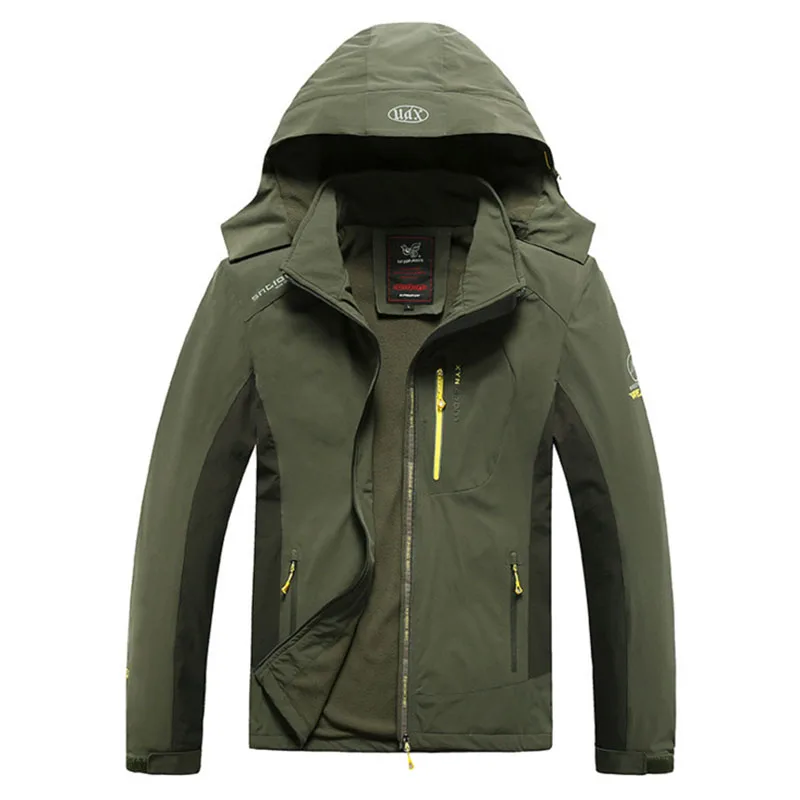 QiyuanLS Men Autumn Spring Hooded Jacket Hat Detachable Jackets Long Sleeve Military Style Casual Outerwear Plus Size 8XL | Мужская