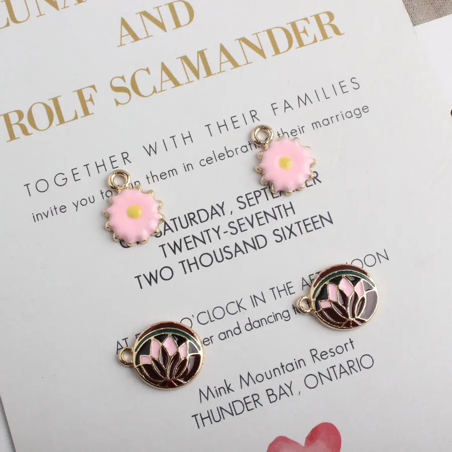 

New Arrival 60PCs Gold Color Plated Enamel Alloy Flower Charms DIY Jewelry Findings Ornament accessories Oil Drop Charm Pendants