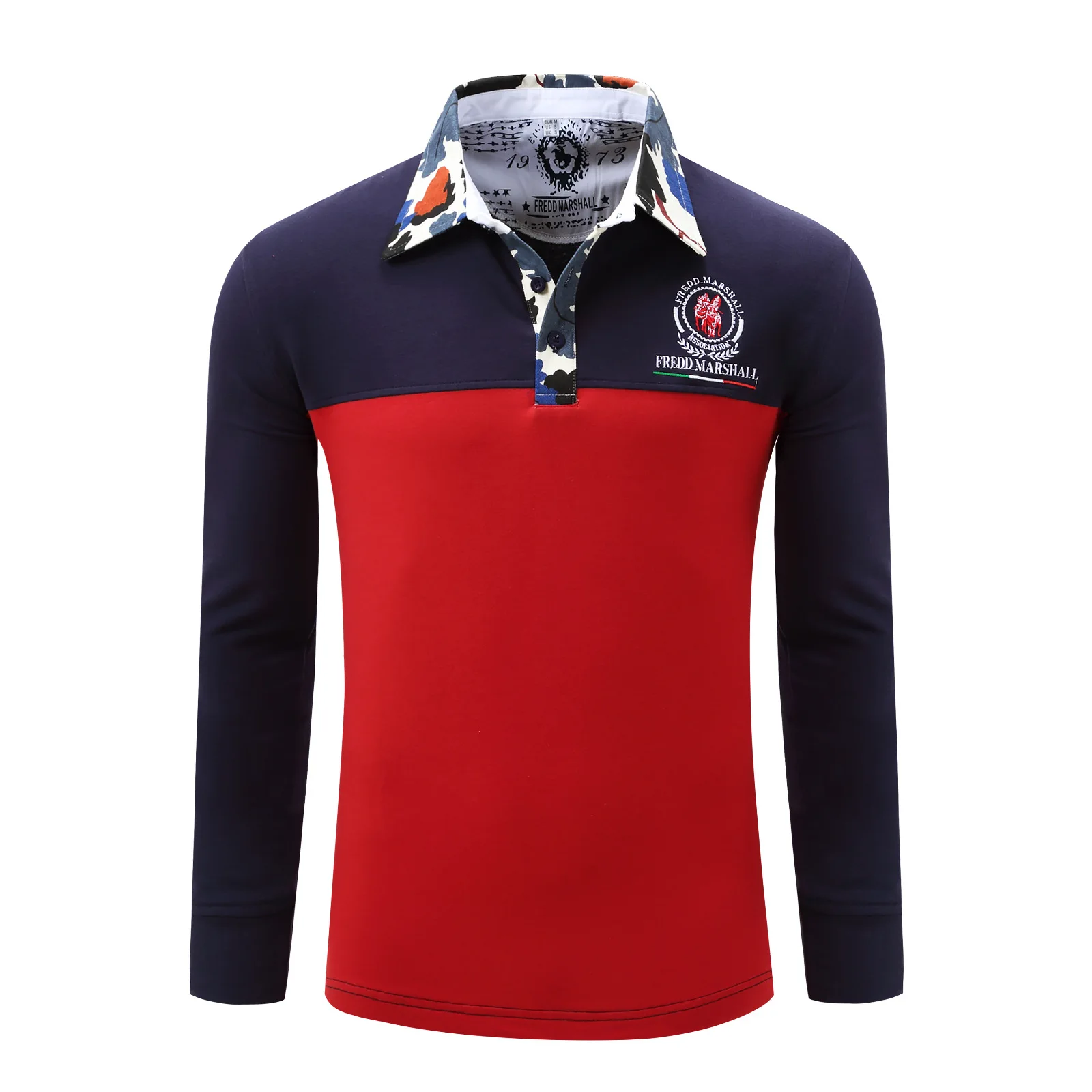 Мужская приталенная рубашка поло Fredd модная повседневная с длинным рукавом и