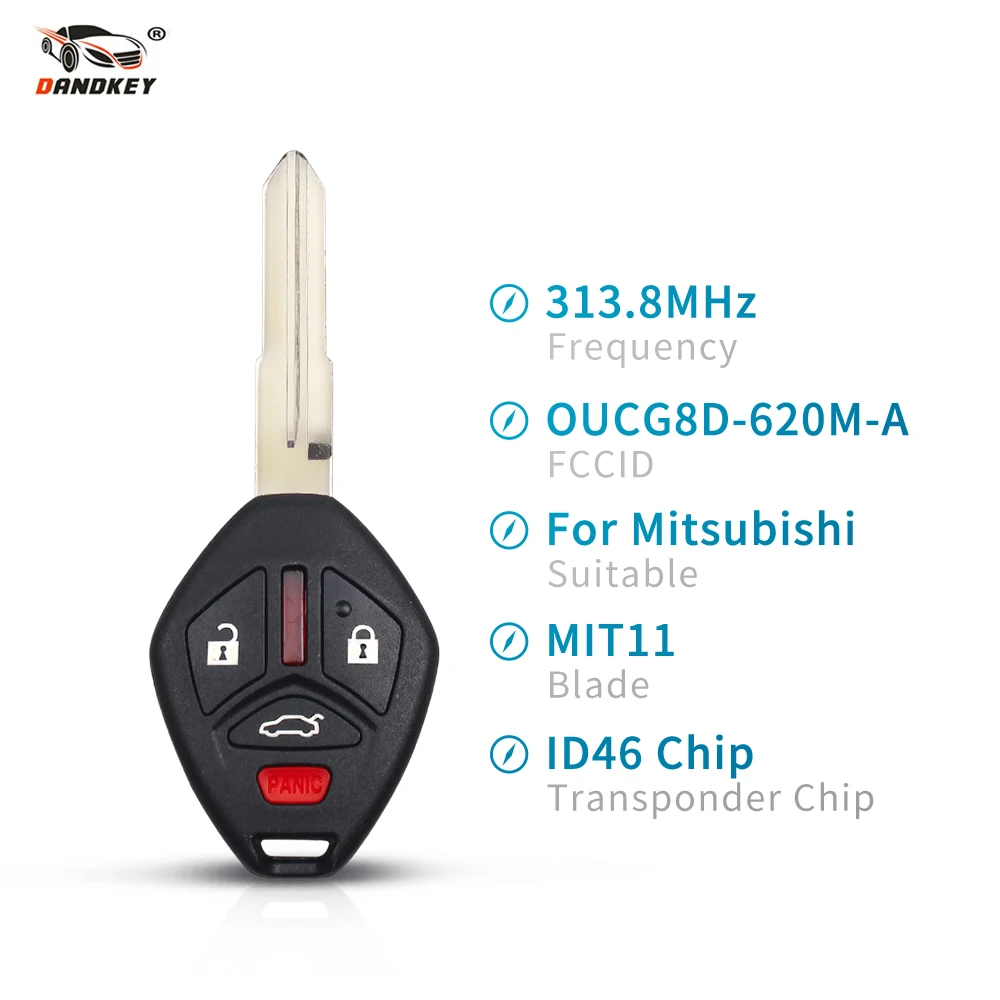 

Dandkey Uncut Blade Key 3 Button Remote Key ID46 Chip OUCG8D-620M-A 313.8Mhz For Mitsubishi Galant Eclipse 2007 2008 2009 2010