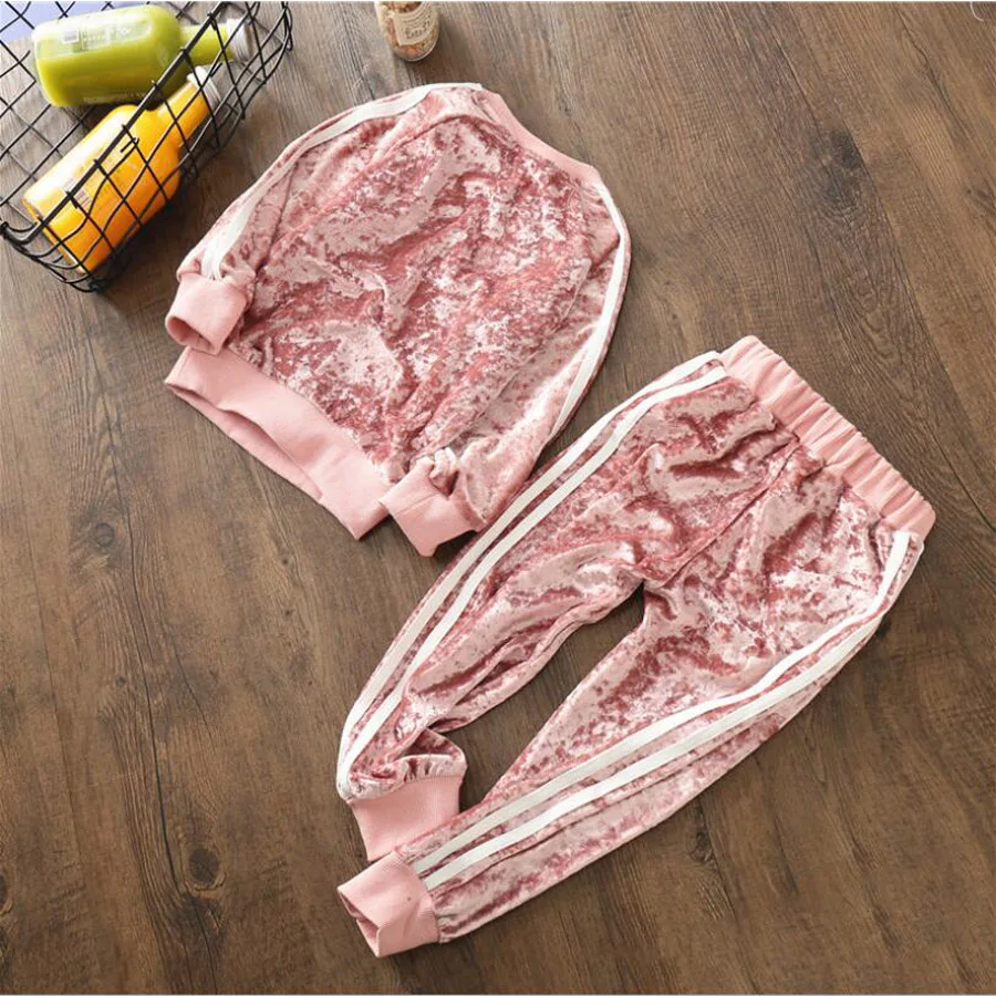 Весенний спортивный костюм для девочек 2019 вельветовый плотный детский комплект