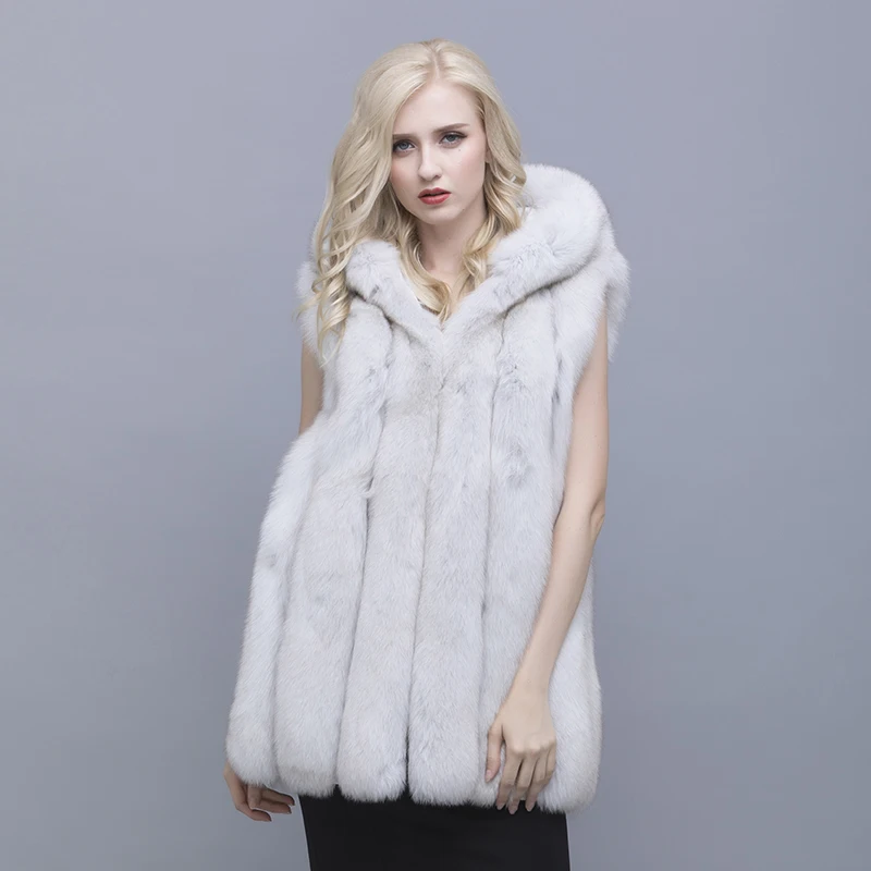 Женский жилет из натурального Лисьего меха с капюшоном|fox fur vest|fox furfox coats women |