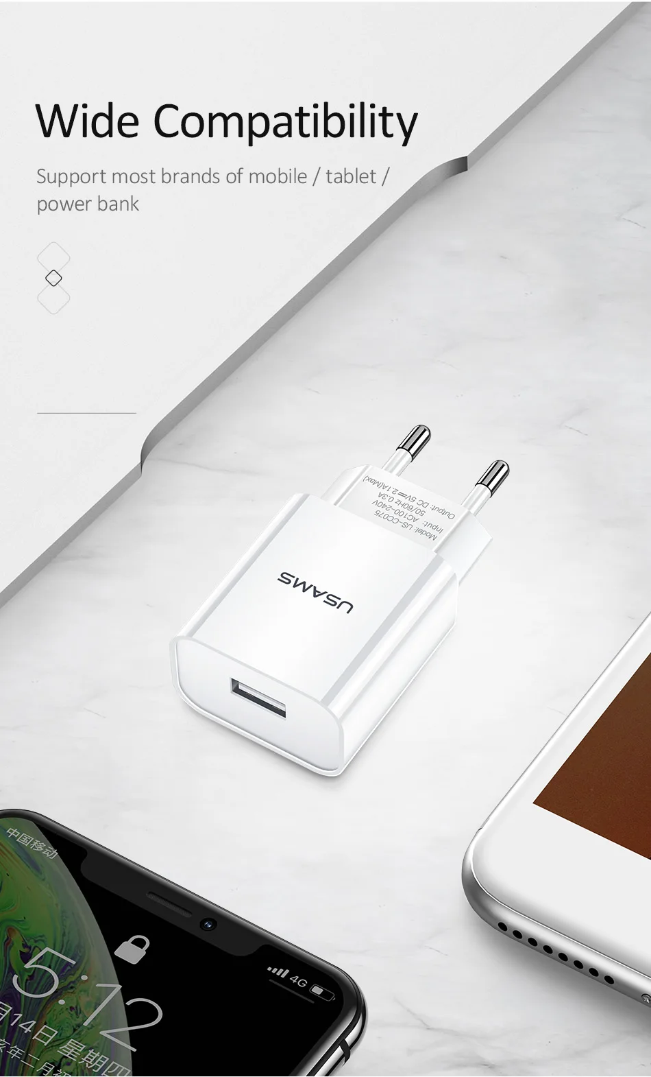 USAMS 5 В/2.1A USB зарядное устройство для мобильного телефона зарядное устройство для iPhone samsung 1 2 USB EU/US вилка настенное зарядное устройство для iOS/Android телефон зарядное устройство s