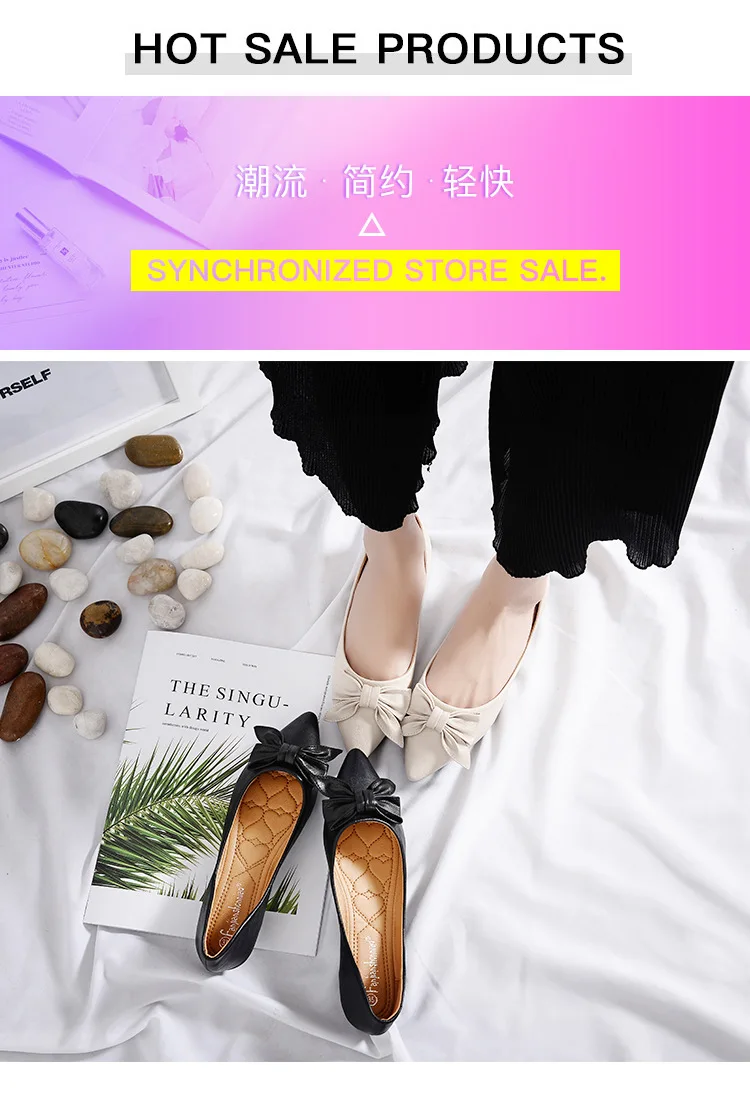 Spring New 2019 Black White Leather Bowtie Butterfly-knot Shoes Woman Pointed Toe Flat Rubber Heel Loafers Women Slip On Zapatos | Обувь