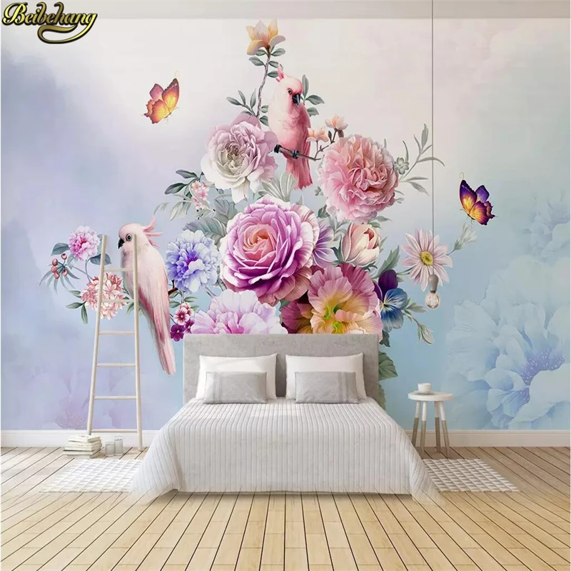 beibehang Custom photo Mural Wallpaper Large Wall paper Vintage rose parrot Painting Living Room Sofa Backdrop home improvement |