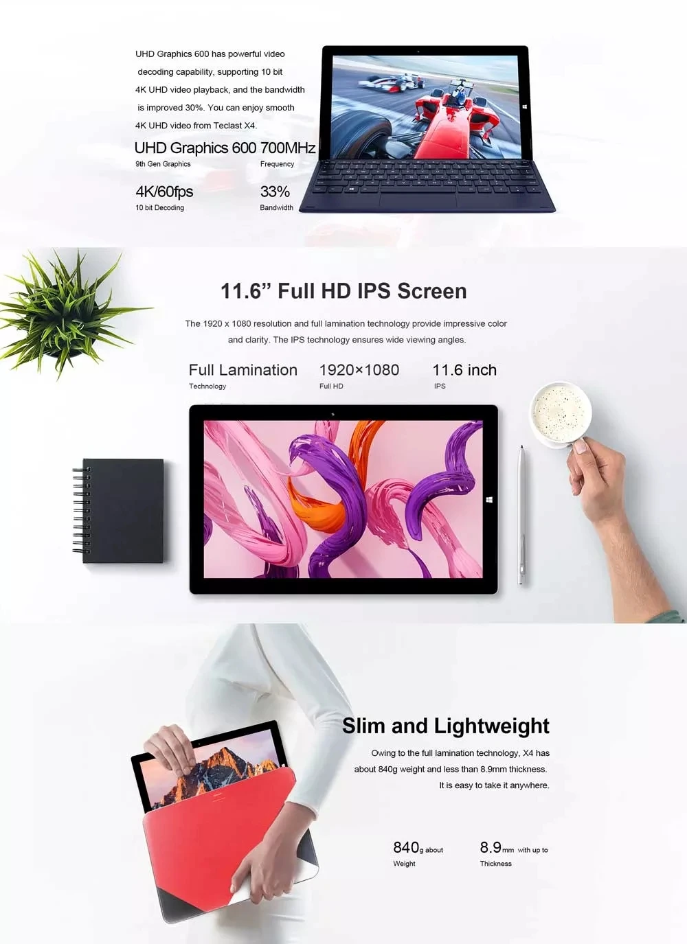 Teclast X4 2 в 1 планшетный ПК Intel Gemini Lake N4100 четырехъядерный 11,6 дюймов 1920*1080 ips 8 Гб Ram 128 Гб SSD win 10 WiFi