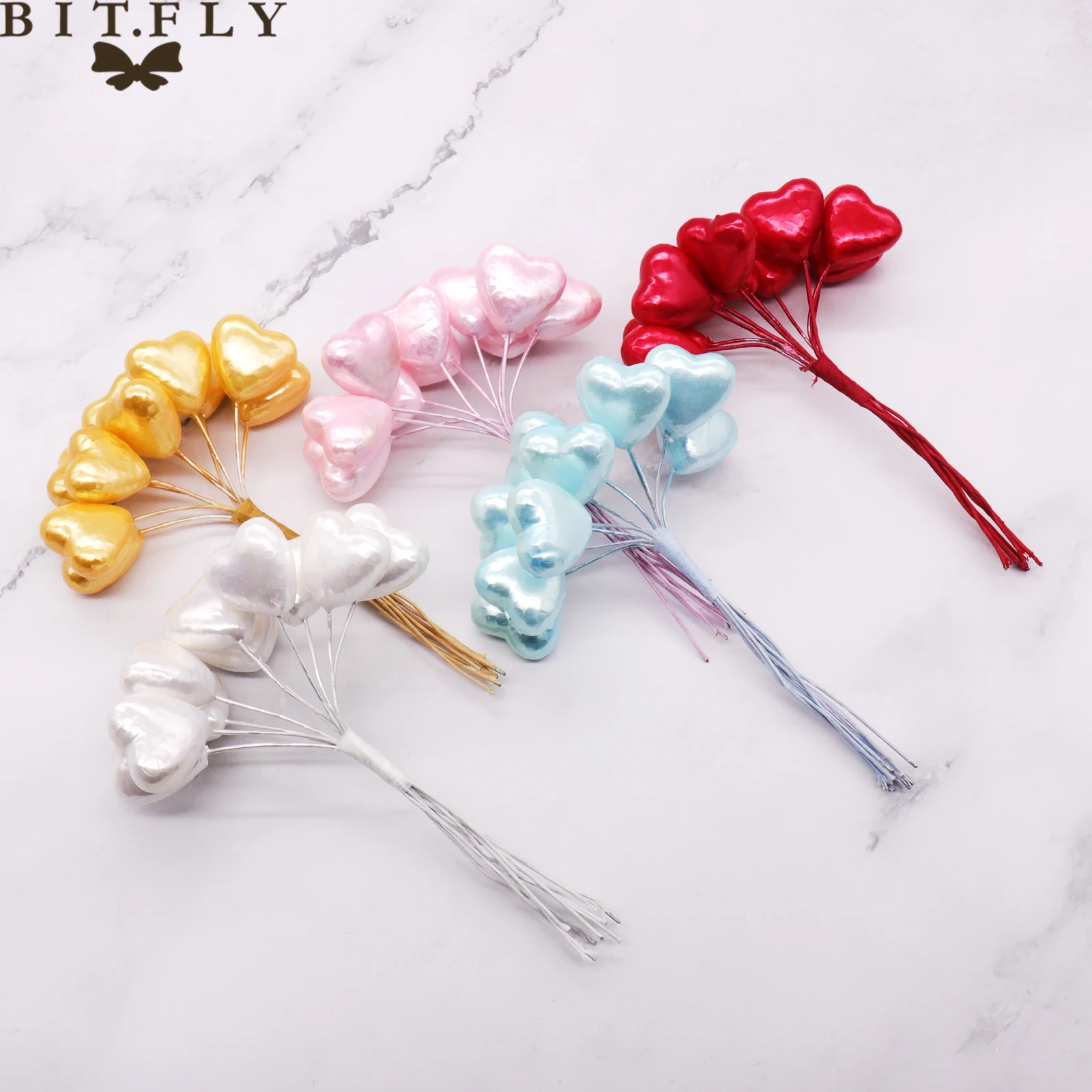 

10pcsWedding Christmas decoration Foam heart Stamens Artificial Flowers Handmade for Scrapbook wreaths Decoration party DIY