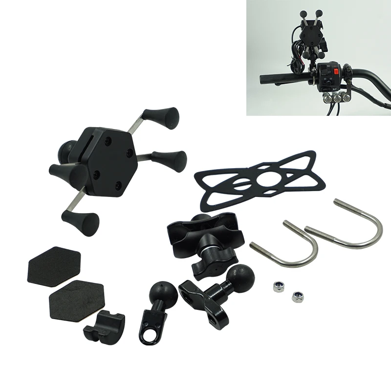 unversal motorcycle bike mobile phone stand holder with usb charger socket x type mount bracket rear view mirror for iphone free global shipping