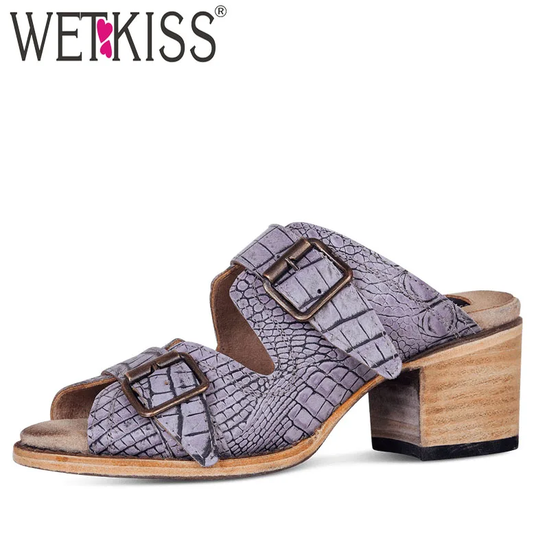 Женские шлепанцы на высоком каблуке WETKISS черные повседневные с открытым носком и
