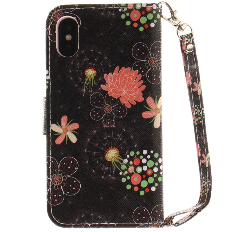 Black background red lotus Phone Case For IPhon5 5S 6S 7 8 x Puls Back Cover Flip Shell Wallet Stand |