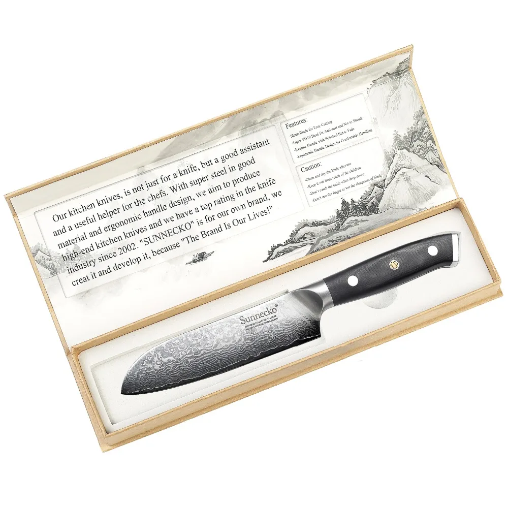 SUNNECKO японский нож Santoku из дамасской стали 5 дюймов VG10 острое лезвие кухонные ножи
