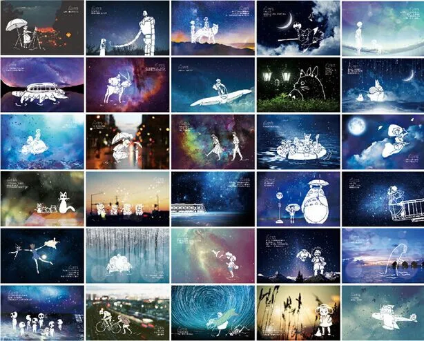 30 шт./лот мультфильм Миядзаки Сказочный кинотеатр Люминесцентная открытка