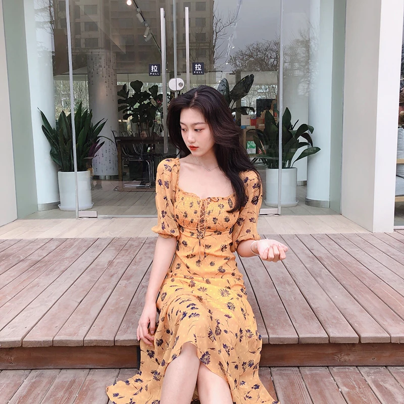 Vacation beach dress fashion brand summer new slash neck bow cross Tied belt flower print Korean style vestidos Women's Clothing | Женская