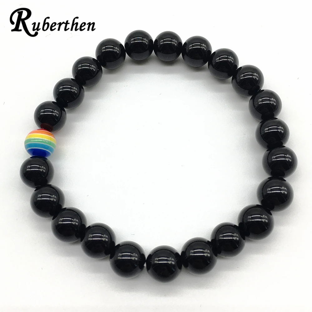 Ruberthen 2018 Новый Дизайн Радужный Браслет 7 цветных бусин браслет черный оникс белый