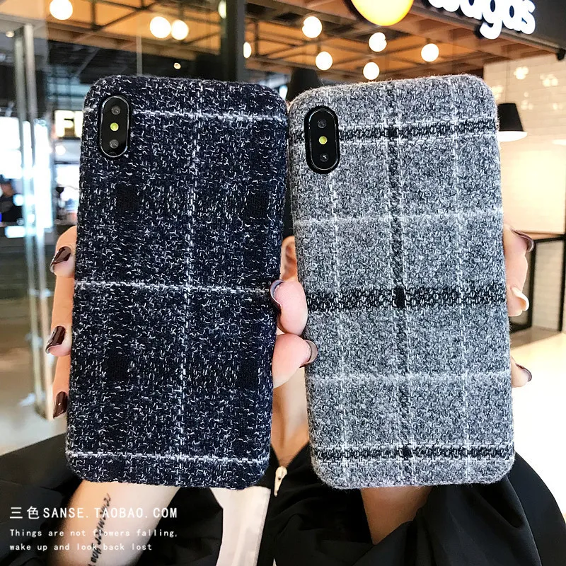 Fortuna/серые плюшевые мягкие чехлы в клетку для телефонов iPhone XS Max XR X клетчатые