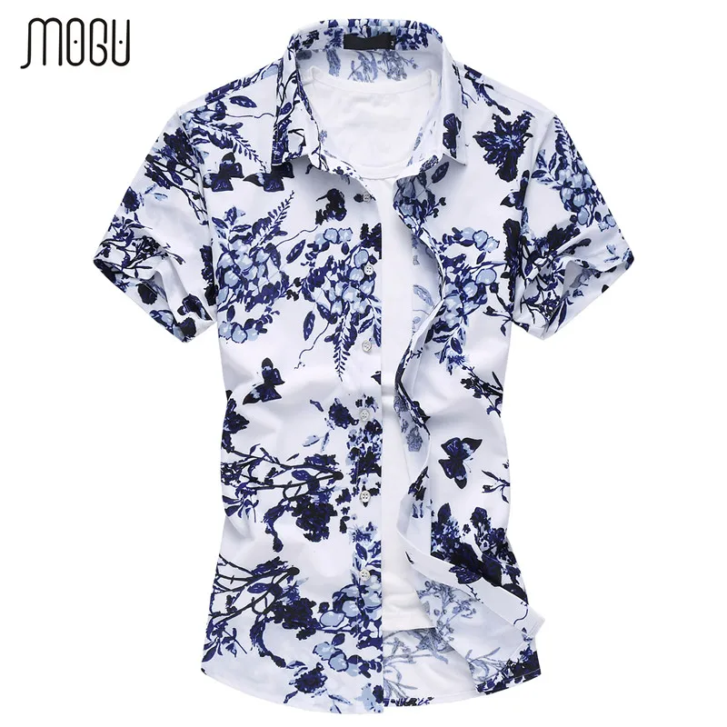 Мужская хлопковая рубашка MOGU Повседневная пляжная с коротким рукавом и