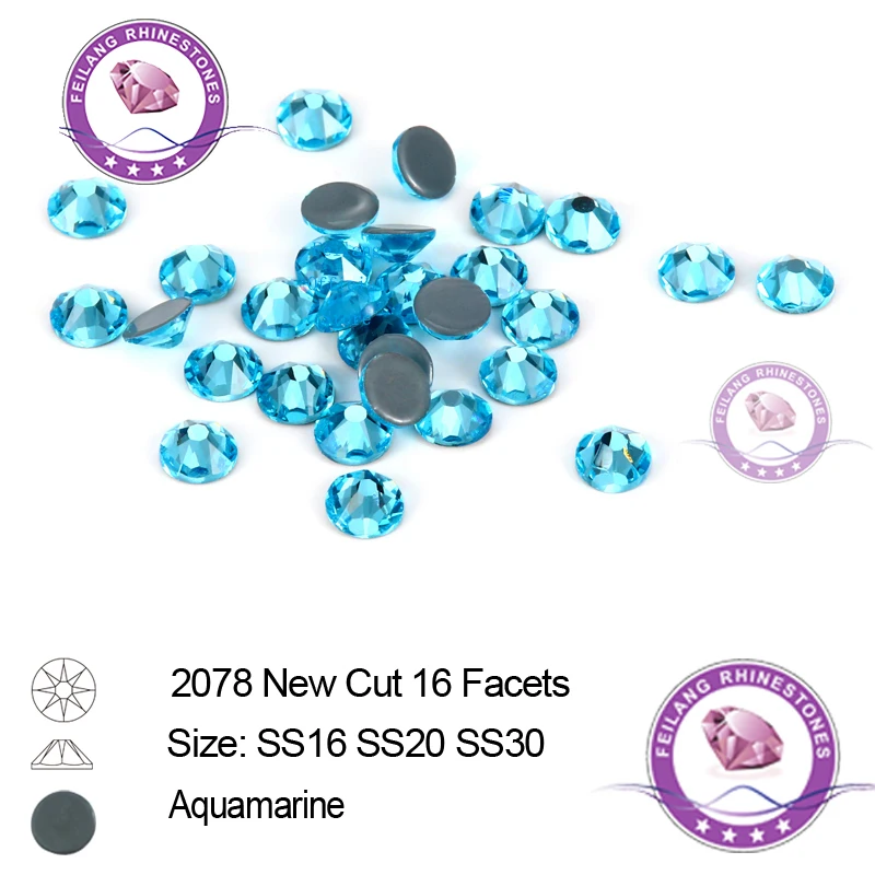 Aquamarine 16 граней горного хрусталя SS16 SS20 стекло Strass для украшения одежды своими