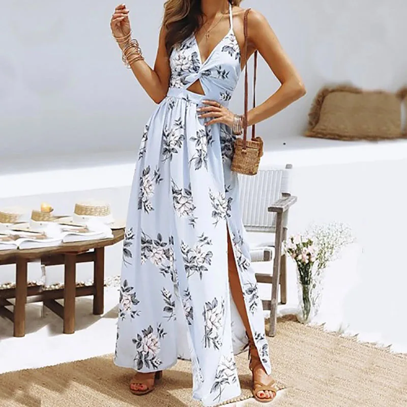 Женское платье с цветочным принтом Boho длинное повседневное пляжное глубоким