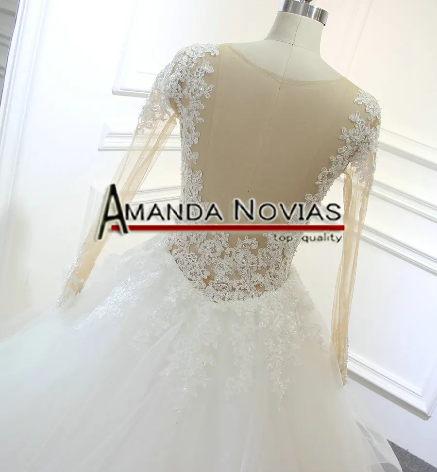 Vestido de noiva Новое поступление кружево одежда с длинным рукавом свадебное платье небольшой поезд