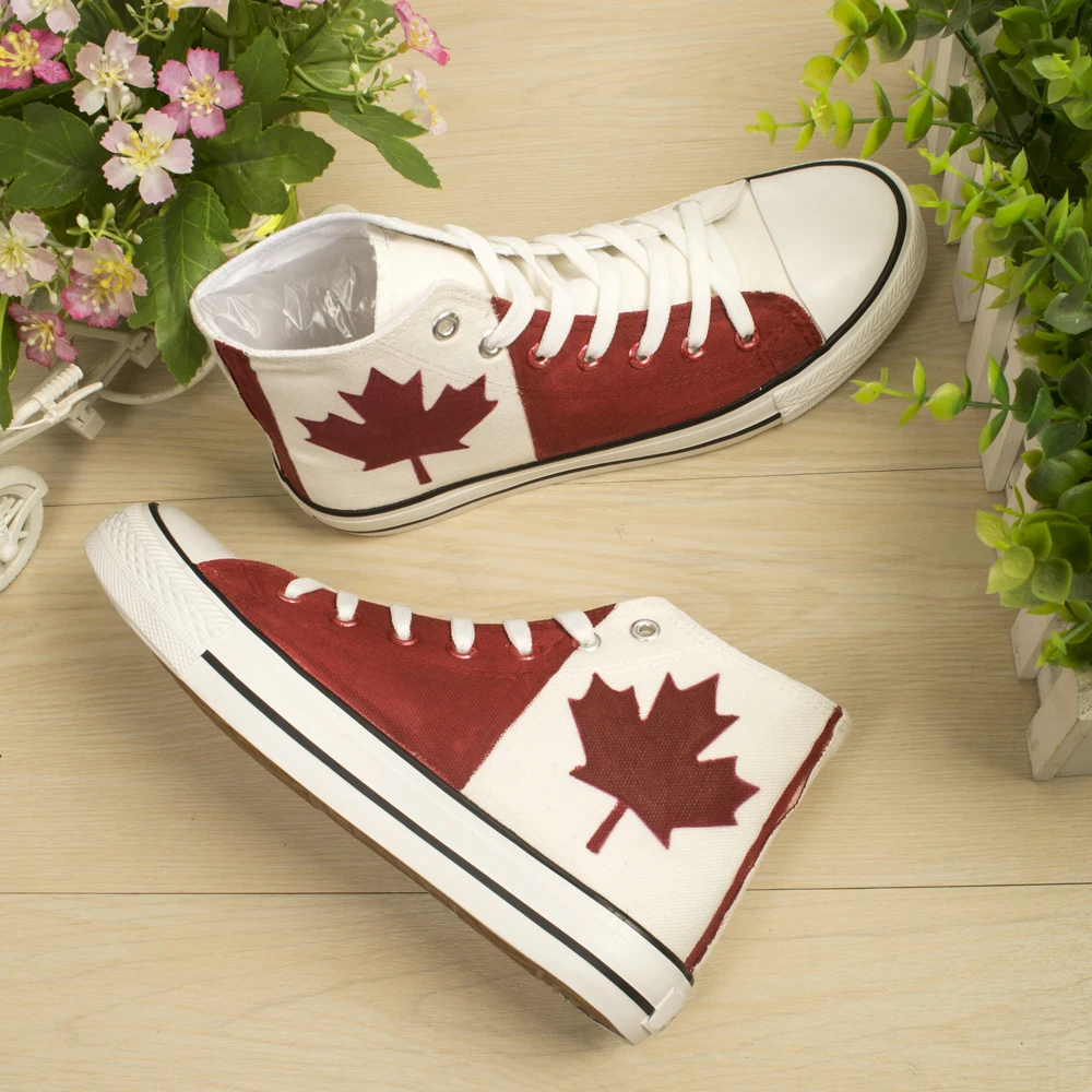 Canadian National Canada Shoes Red Maple Leaf Hand Painted Canvas Sneakers kids boys children girls shoes | Детская одежда и обувь