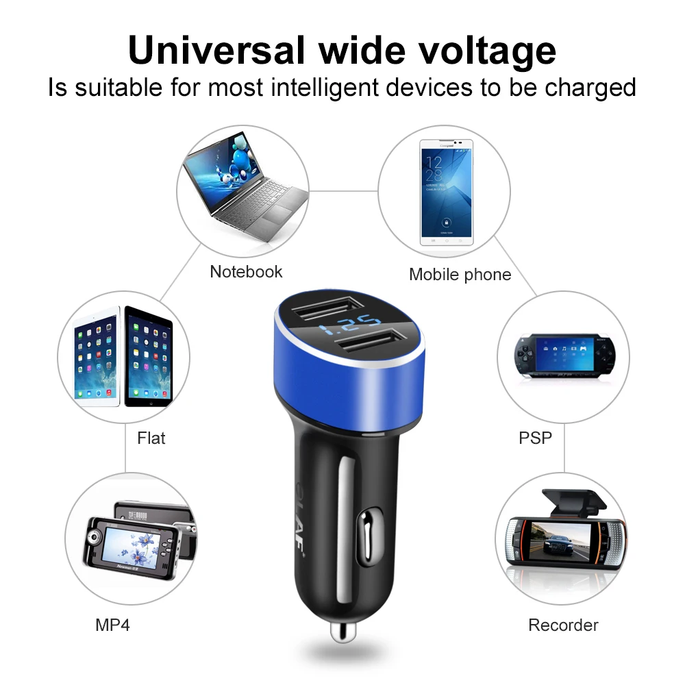 5V 2.1A USB Автомобильное зарядное устройство со светодиодным экраном Smart Auto для