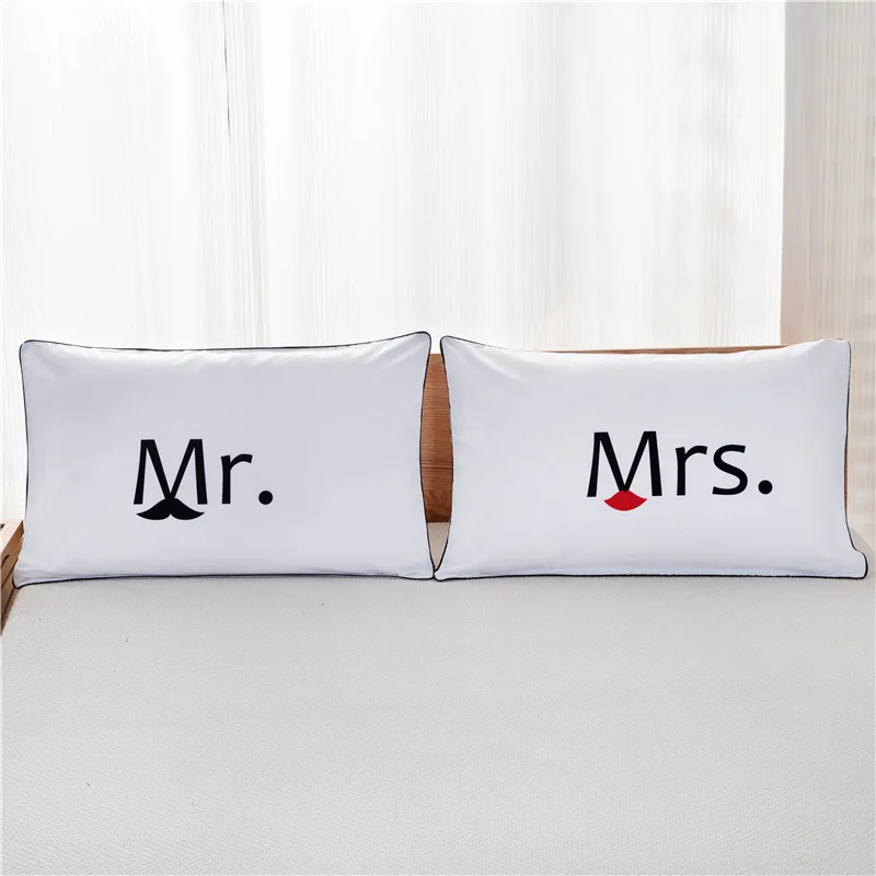 2 шт. наволочки Mr And Mrs постельные принадлежности прямоугольные белые для пар