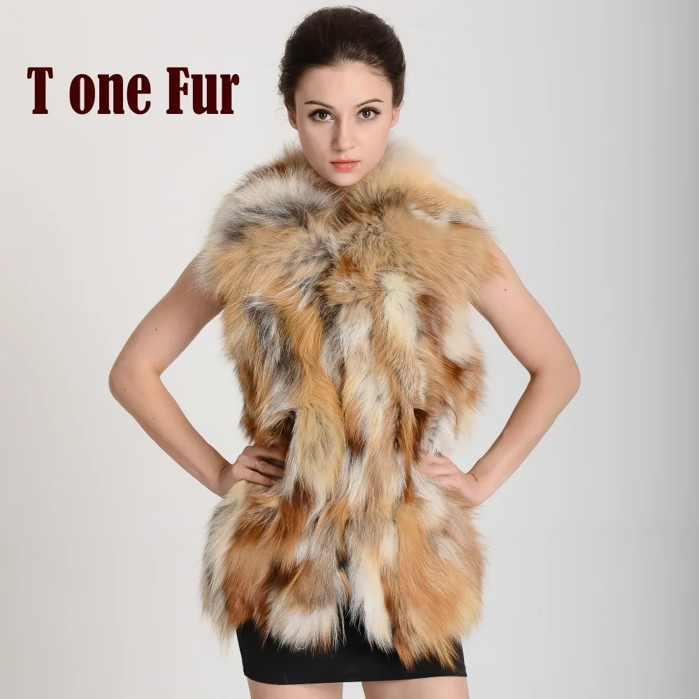 Женский жилет из натурального Лисьего меха роскошный Леопардовый с воротником