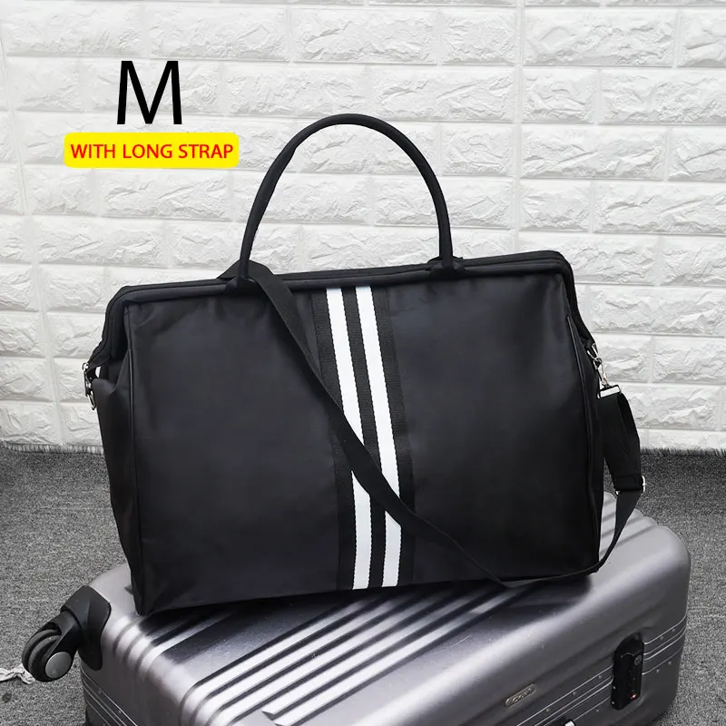 Black double M strap Женская сумка для путешествий на ночь и выходные, женская сумка в полоску, большая дорожная сумка, светильник для багажа, Мужская складная сумка для путешествий, Корейская сумка XA637WB - Цвет: Black double M strap