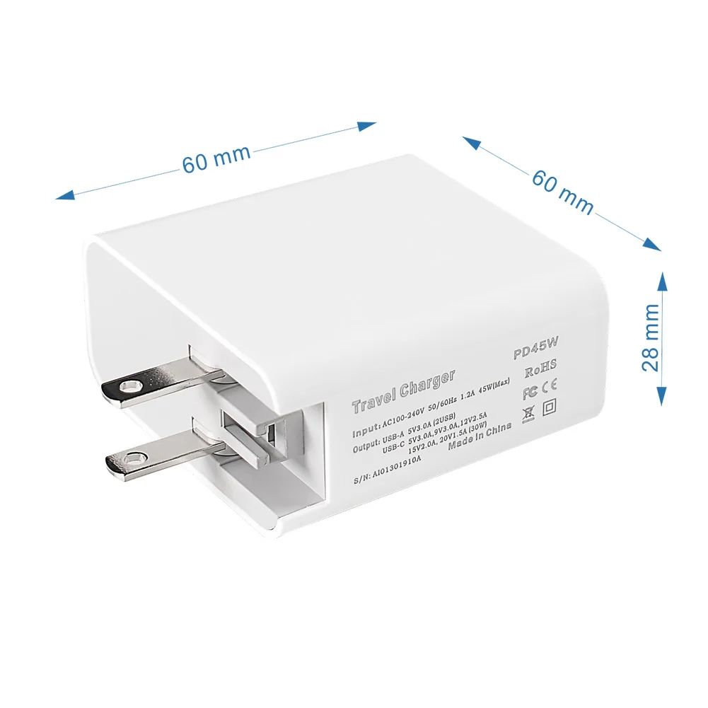 45 Вт настенное зарядное устройство USB-C PD адаптер питания, зарядное устройство для ноутбука для MacBook Pro samsung Galaxy Note 9/S9, быстрое зарядное устройство