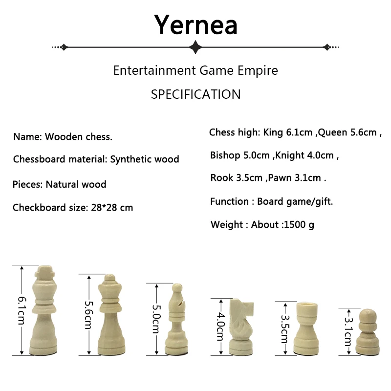 Yernea высокое качество деревянная шахматная доска игровой набор твердая древесина