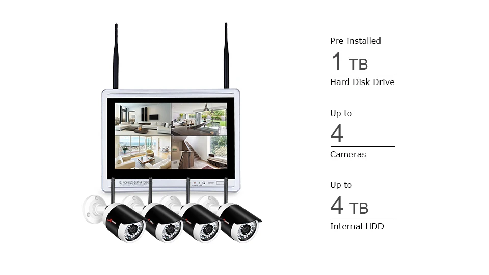 ANRAN CCTV P2P 4CH 1080P 12''LCD монитор wifi NVR 36IR водонепроницаемый 2.0MP Сетевая Беспроводная IP камера система безопасности с 2 ТБ HDD