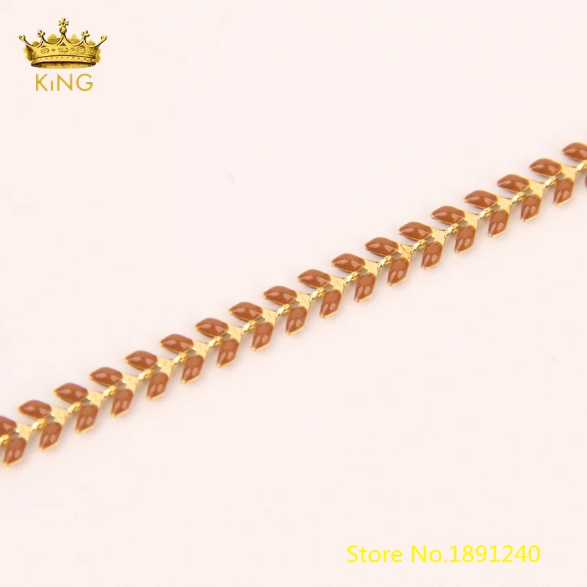 Coffee Color 5meters Enamel Beaded Chains Findings,Enamel Chevron Chains,Fishbone Fishtail Chain,Flat Arrow Charms Rosary Necklace Bulk HX220 - Color: Coffee Color