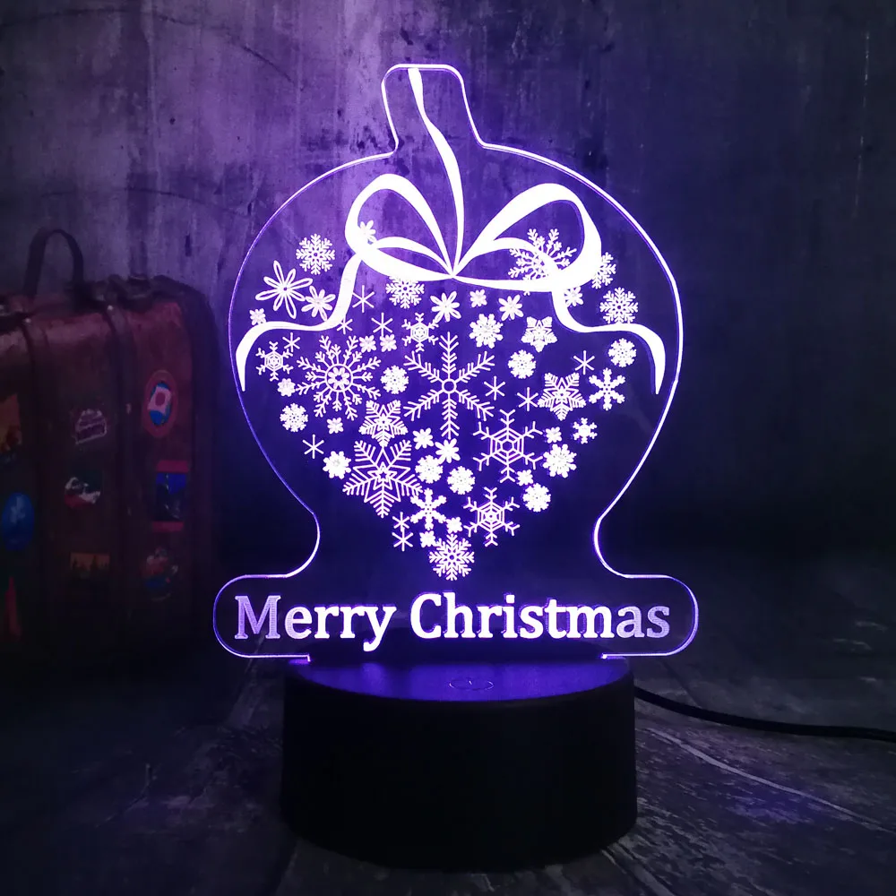Рождественская Новогодняя лампа Снежинка 3D светодиодный RGB ночник USB настольная