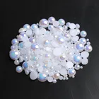 Блестящий Белый AB ABS полукруглый смешанный размер 2 мм3 мм4 мм5 мм6 мм8 мм Жемчуг с плоской спинкой 15 г бусины Diy Аксессуары Бесплатная доставка