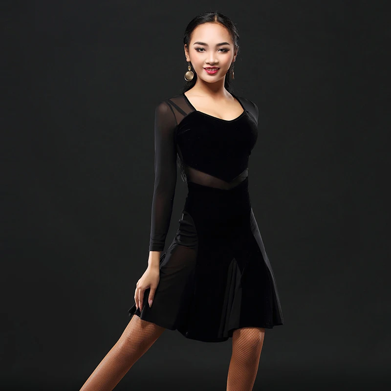Платье для латинских танцев, Женская сетчатая юбка, платье для сальсы, Танго, румбы, для взрослых, бальные костюмы для латинских танцев, костюмы для соревнований DQS1205
