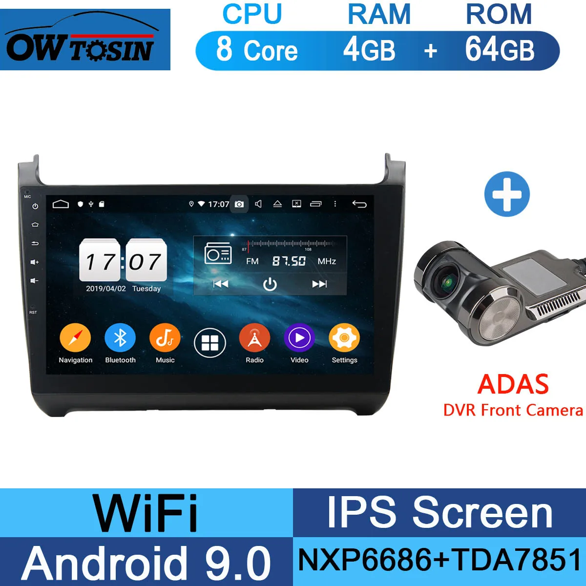 64G Adas Camera 10," ips 8Core Android 9,0 4G ram+ 64G rom автомобильный проигрыватель с радио и GPS для Volkswagen VW Polo 2012 2013 DSP CarPlay - Цвет: 64G Adas Camera