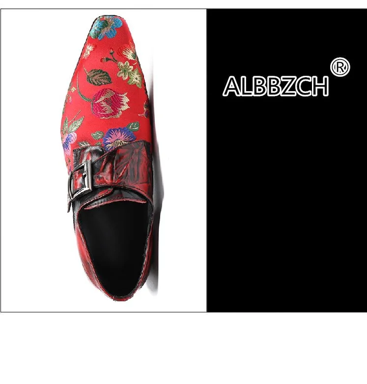 New fashion buckle embroidered leather casual shoes men black red pointed toe wedding photography mens career work | Обувь