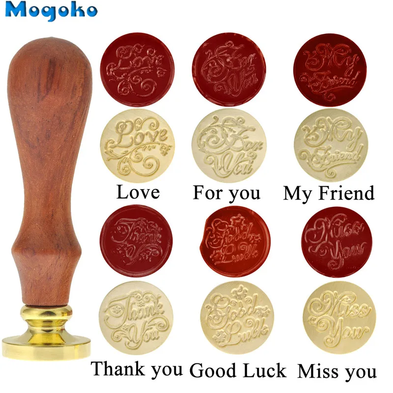 

Mogoko 1x Wax Seal Stamps Retro Wood Classic Vintage Decor Invitation Antique Sealing Wax Stamp Good Luck/Miss You/My Friend