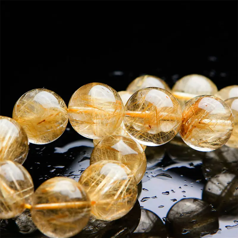 15мм подлинных природных титана желтого золота Rutilated Кварцевый Круглый бисера