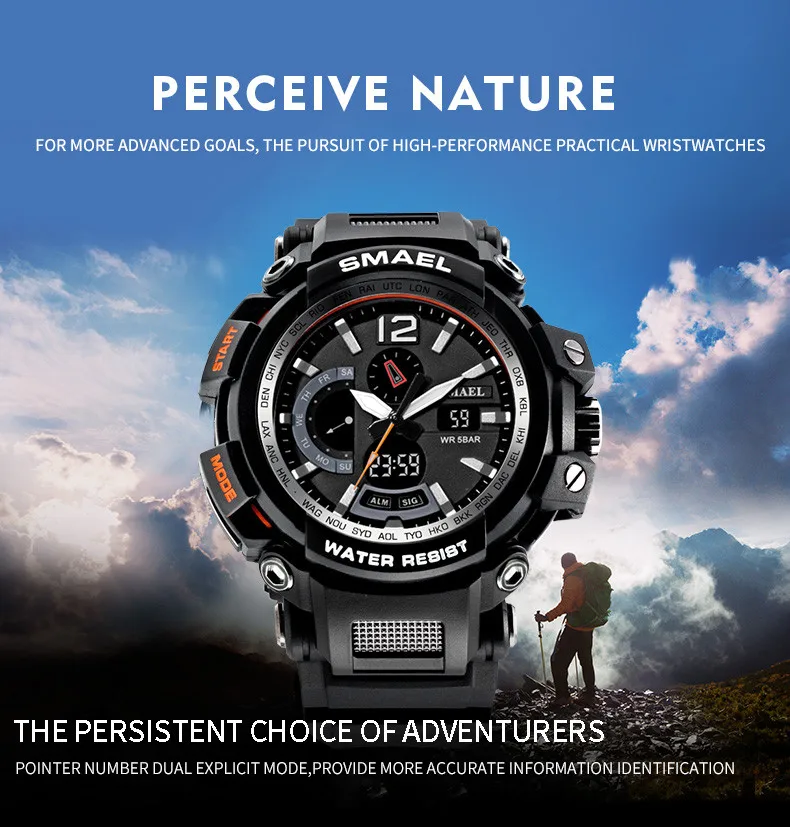 

2019 SMAEL Brand Men Sports Watches Dual Display Analog Digital LED Electronic Quartz Wristwatches Waterproof Military Watch #30