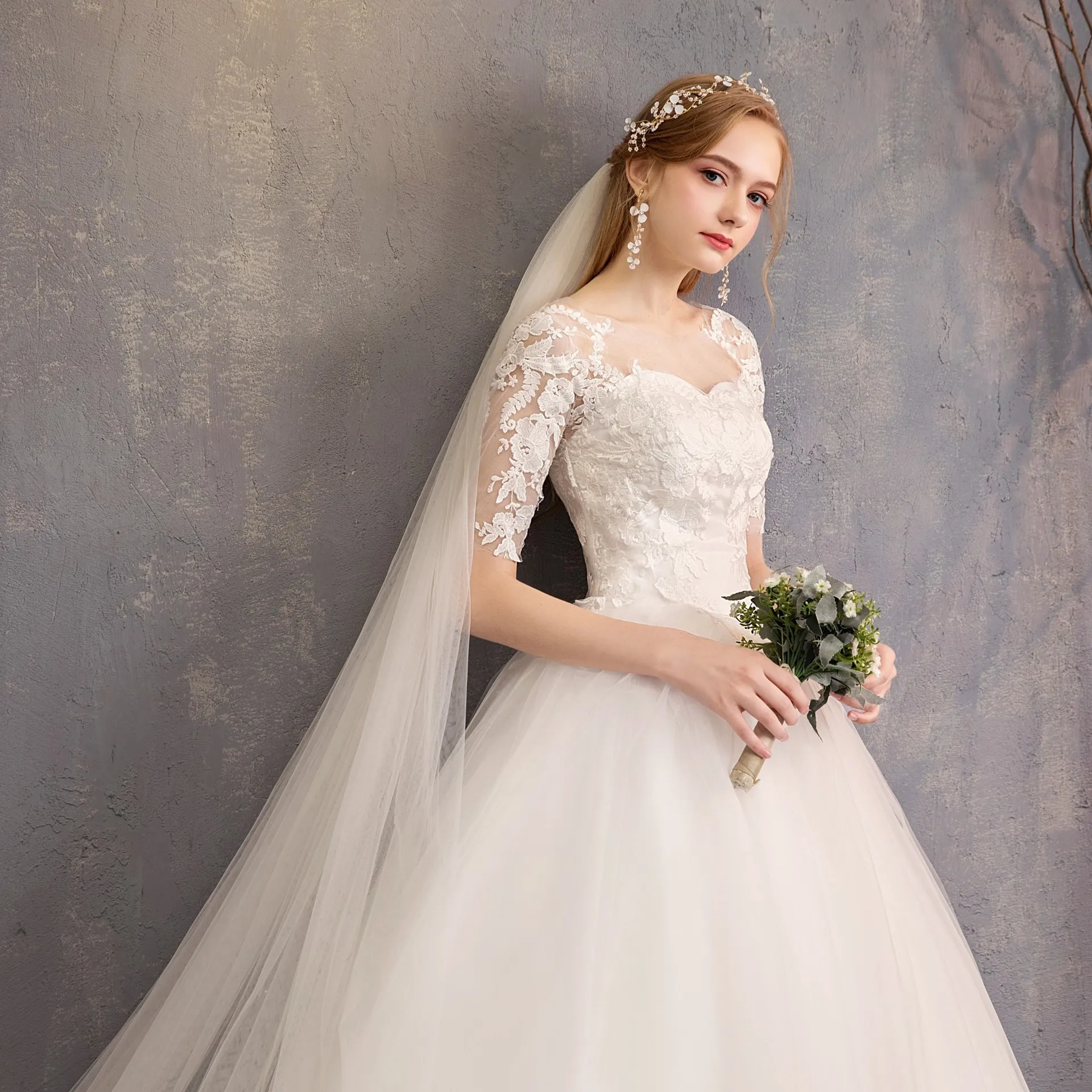 Robe De Mariee вышитое кремовое Свадебное Платье милое кружевное бальное платье