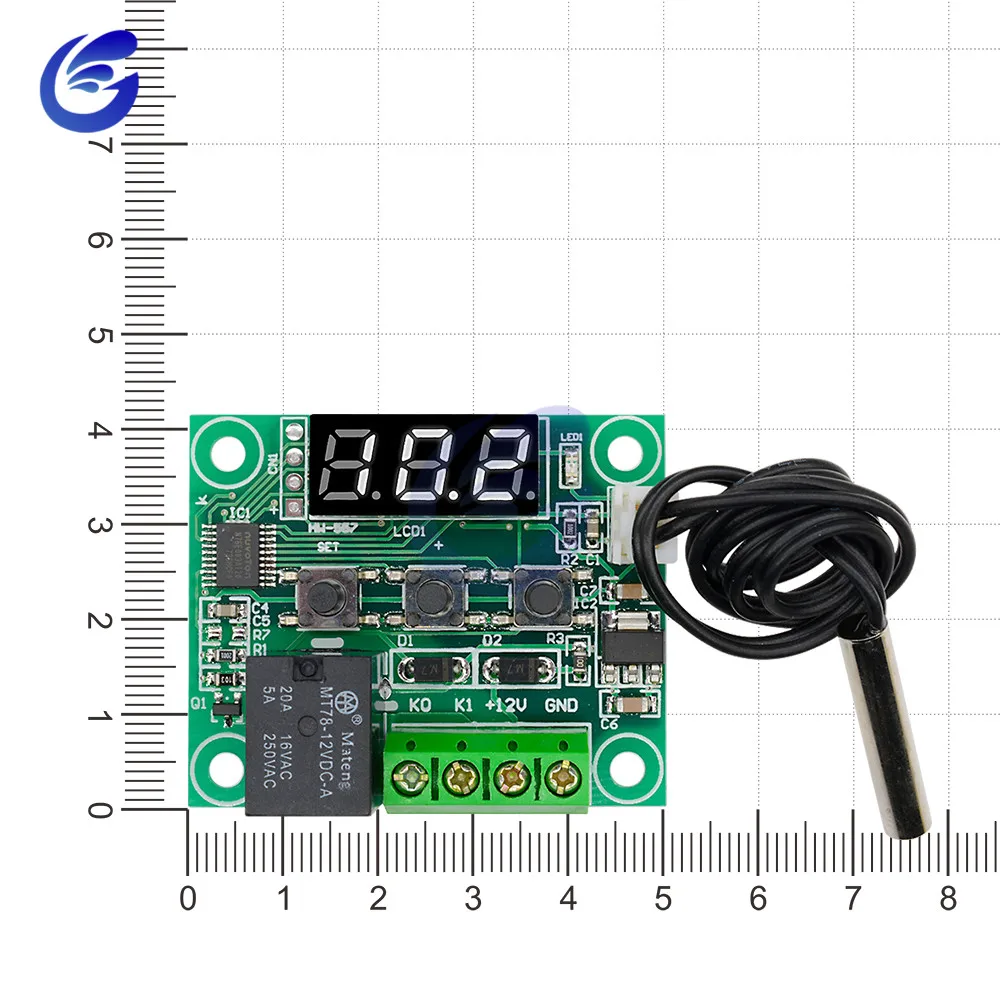 DC12V W1209 светодиодный цифровой термостат, термометр с контролем температуры, переменный ток 220 В, водонепроницаемый NTC датчик, термо-контроллер, модуль переключателя