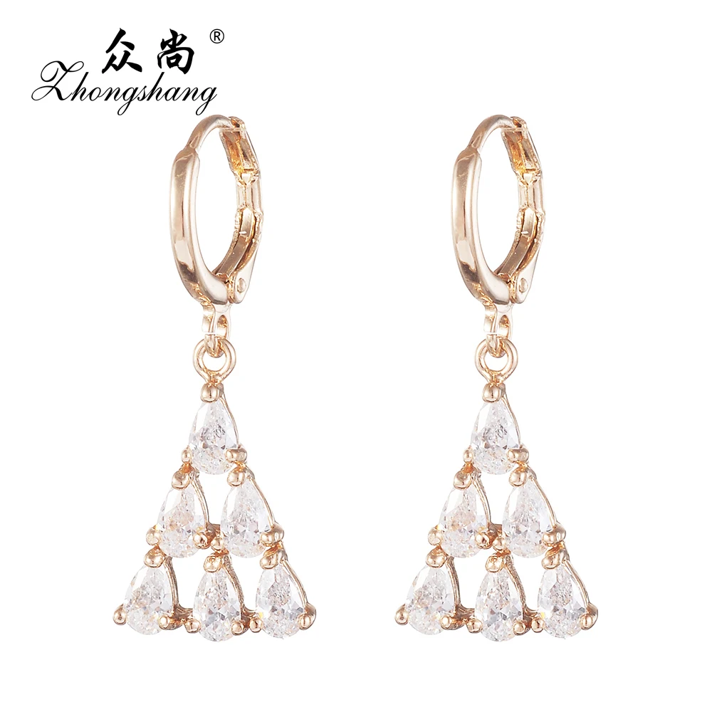 Серьги-капельки из цветного циркона с золотым покрытием серьги хрусталя