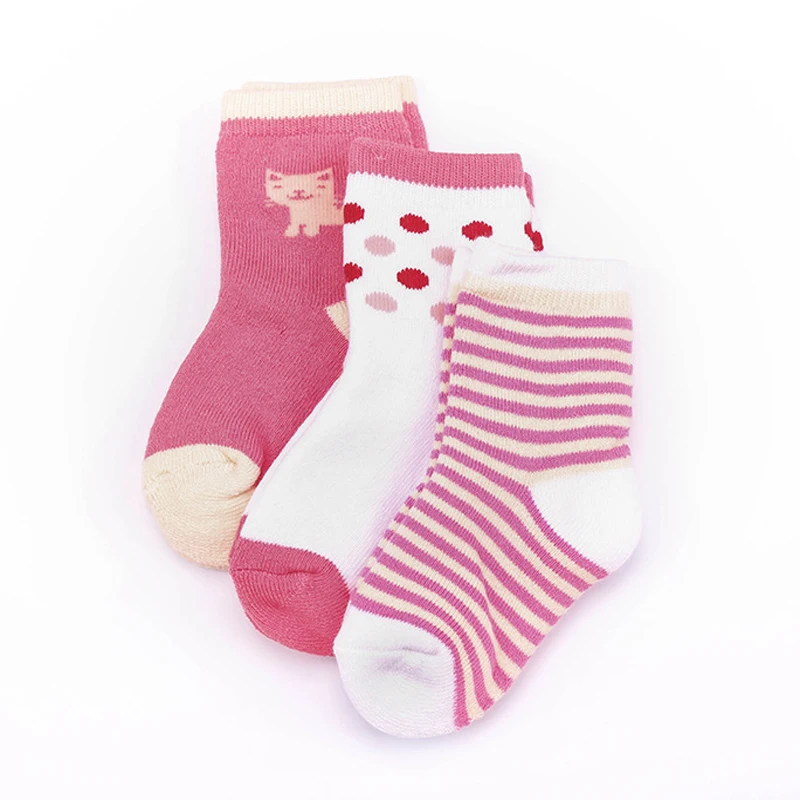 

3 pair/Lot Suitable for 1-7Year Cute Cat Pattern Baby Non-slip Socks Child Socks Winter 100% Cotton Sock Kids Clothing