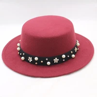 womens black fedoras panama hat summer fashion vintage lady wool bowler cloche hat side pearl wide brim soft bucket hat