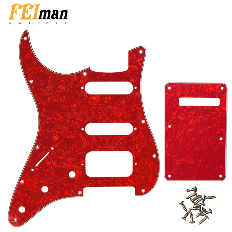 

Pleroo Guitar Parts Pickguards With Back Plate And 17 Screws For Left Handed Fender Strat Standard ST HSS Guitar