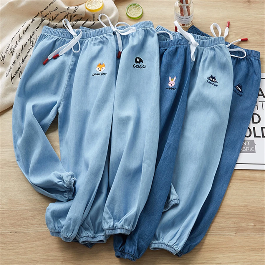 Джинсы для мальчиков летние Осенние тонкие мягкие синие длинные джинсовые штаны